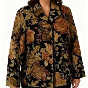 Gotcha Covered Women's Black & Green Floral Velvety Made in USA Blazer Size M